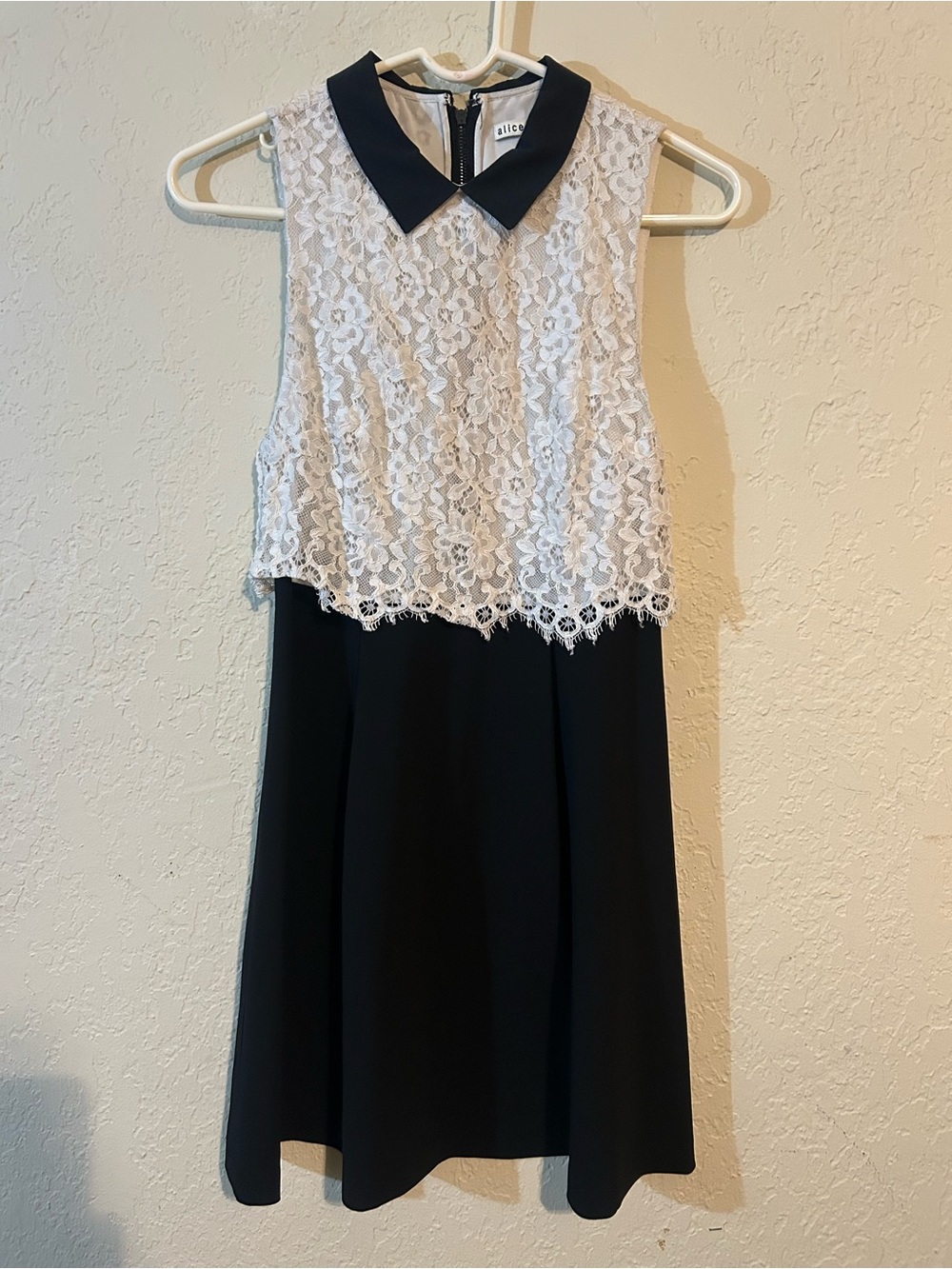 Alice + Olivia Black Dress with White Lace Overlay